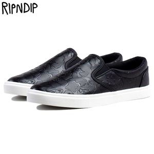 🌟FREE🌟 RIPNDIP Black Out Camo Cat Graphic Imprint Leather Slip-On Shoes US 6
